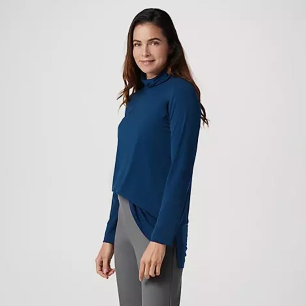 Susan Graver XL Modern Essentials Midnight Ink Liquid Knit Turtleneck Top Blouse